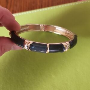 Vintage Landau Gray Enamel Hinged Cuff Bracelet